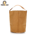 New Arrival Customized Logo Kraft Bucket Bag/Round Durable Washable Kraft Paper Single Shoulder Bag for flower